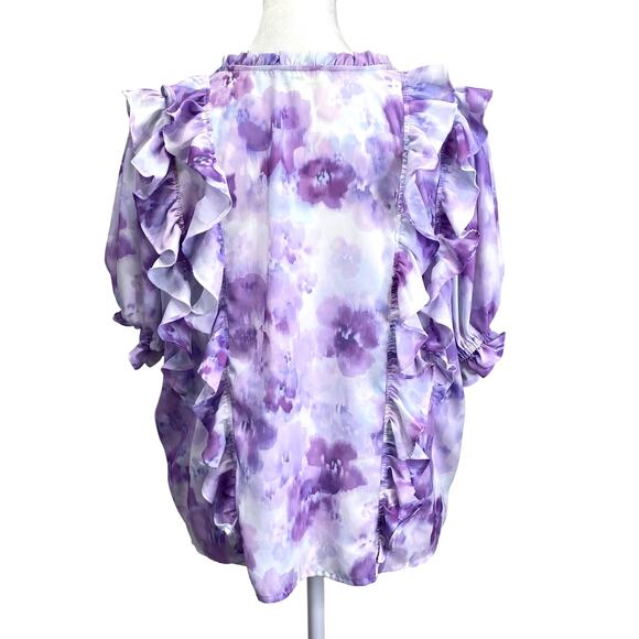 FOR LOVE & LEMONS Zinnia Lilac Floral Ruffled Blouse Romantic Spring Chiffon - S - Picture 6 of 13